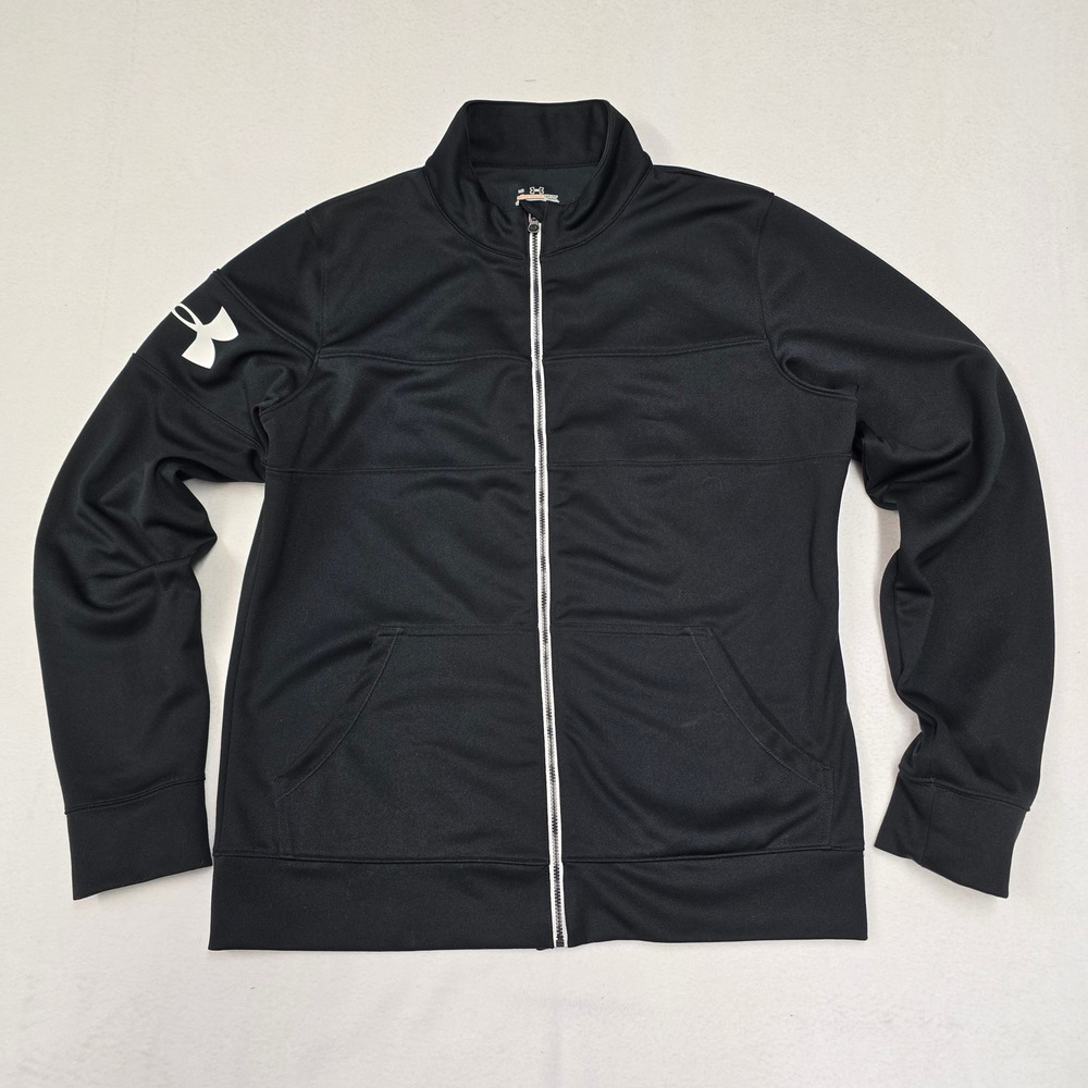 Under Armour AllSeasonGear Mens Large Black Full Zip Track Jacket Logo Sleeve